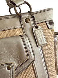 Coach Legacy Vintage Straw Shoulder Bag Metallic Gold Leather Woven Raffia 1310