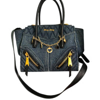Miu Miu Quilted Denim & Black Leather Tote Satchel