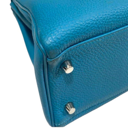 HERMES KELLY Retourne Togo 32 Blue Jean with Palladium Hardware EUC