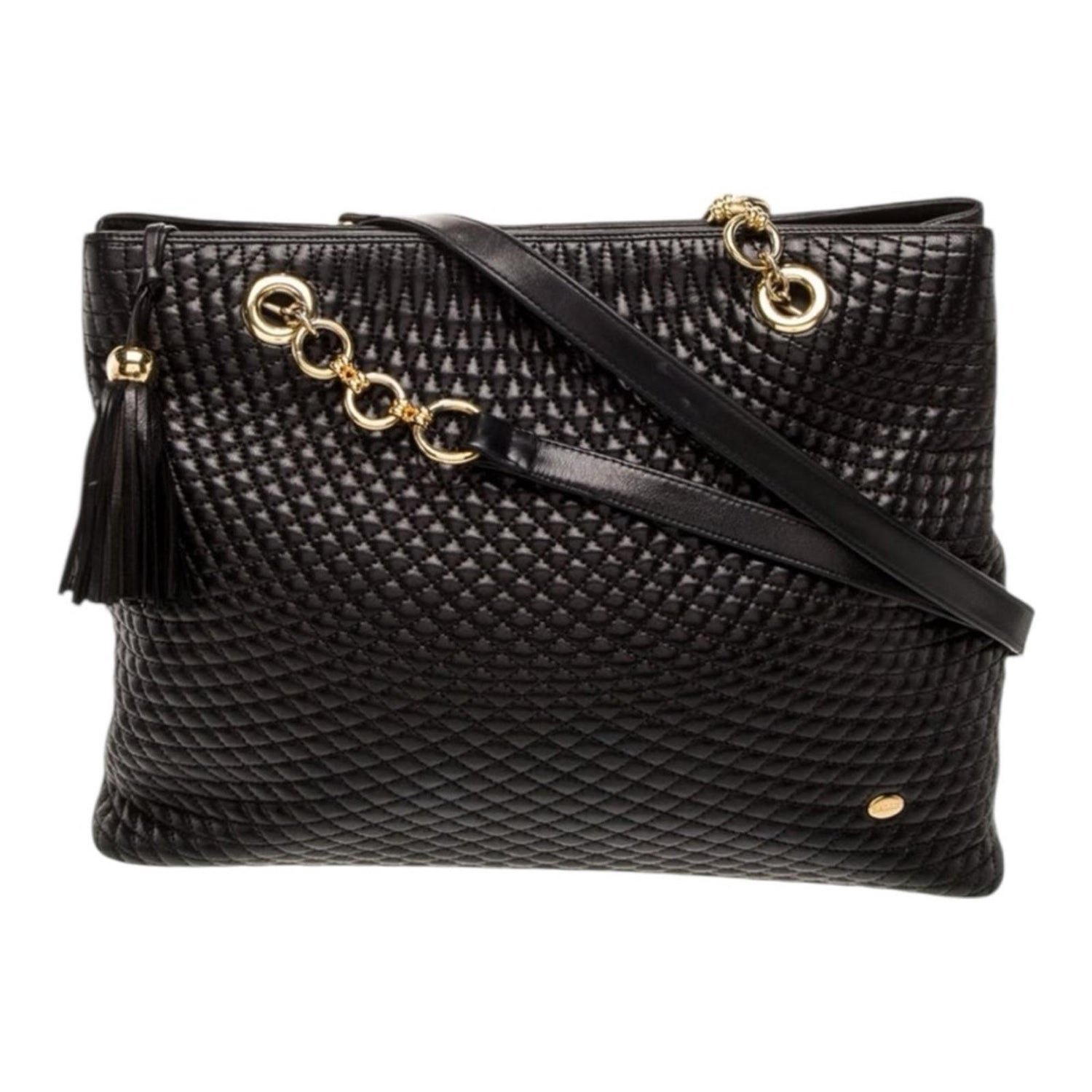 BALLY Quilted Leather Shoulder Bag Black Gold Hardware
