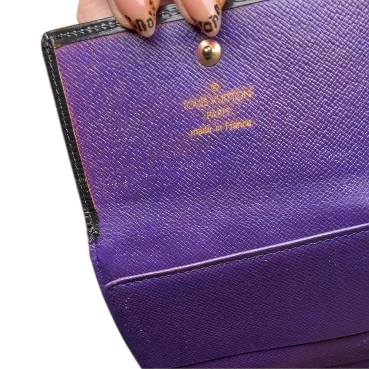 Louis Vuitton Vintage Elise Wallet Black Epi Leather Purple Interior