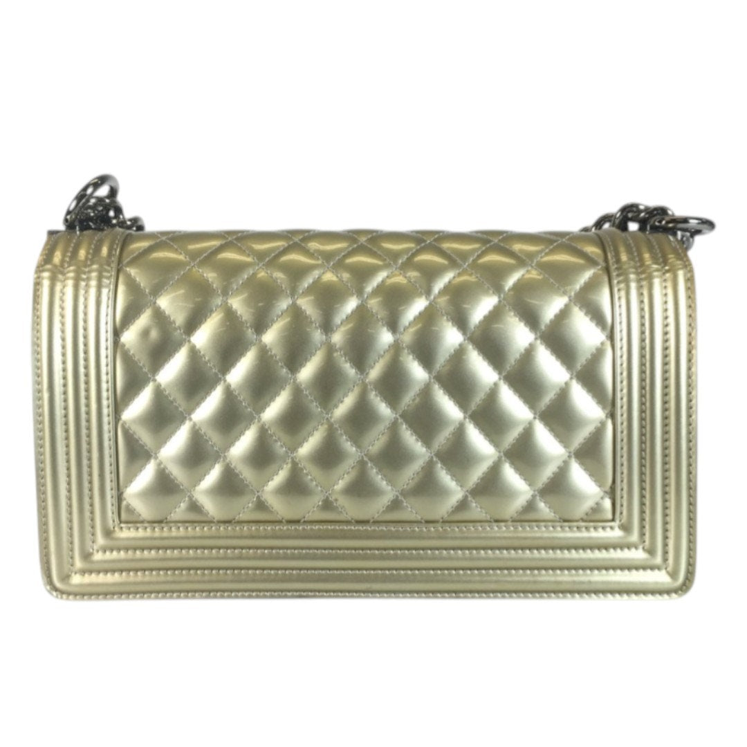 CHANEL Metallic Gold Quilted Boy Bag Crossbody with COA