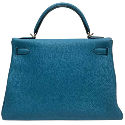 HERMES KELLY Retourne Togo 32 Blue Jean with Palladium Hardware EUC