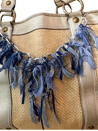 Boho Denim Bag Chain Charm Blue denim Fringe Purse Accessory 13”