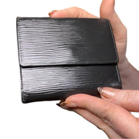 Louis Vuitton Vintage Elise Wallet Black Epi Leather Purple Interior