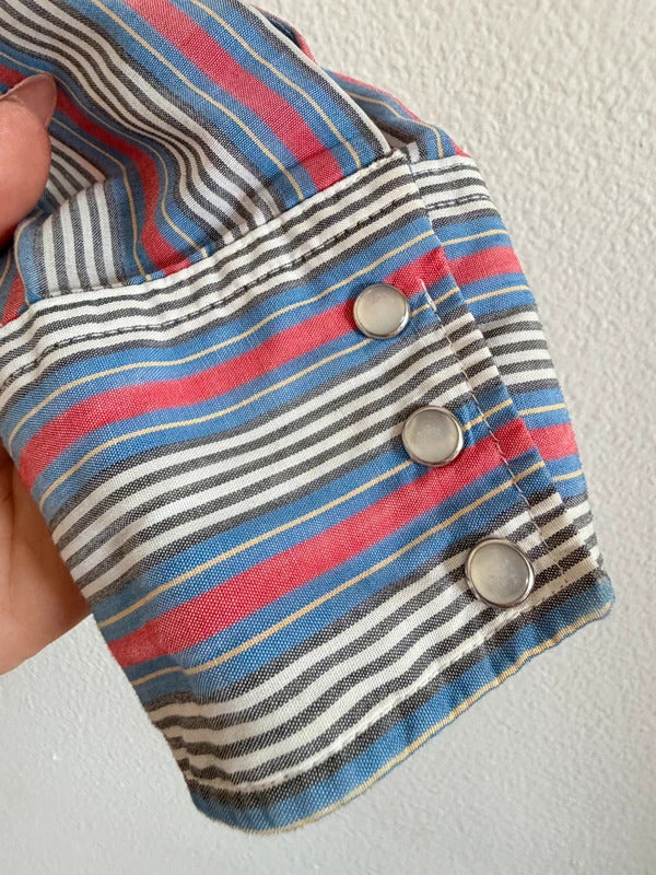 Vintage Ranch & Town Western Pearl Snap Shirt Red Blue Men’s Large Sku1058
