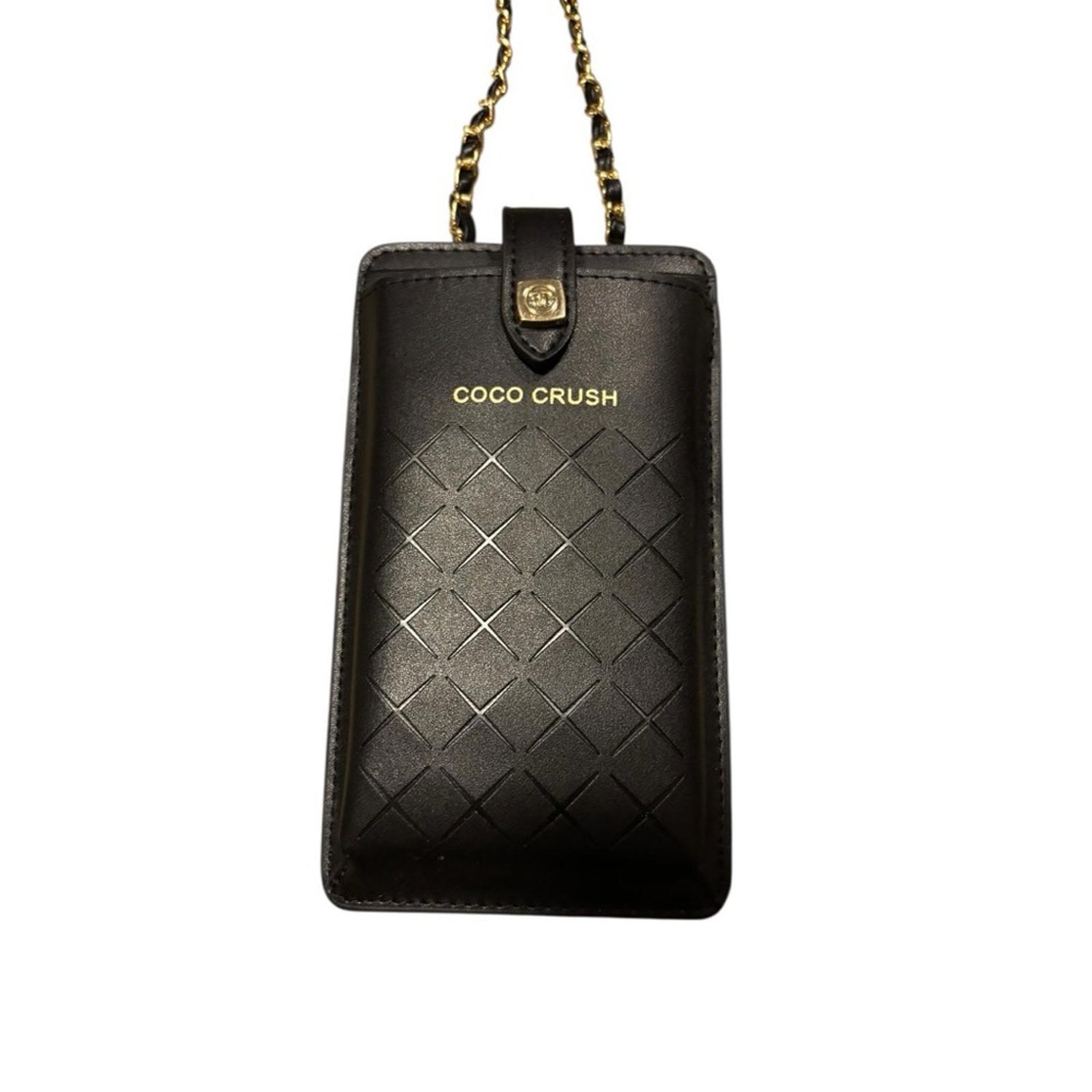 Chanel Coco Crush Black Leather Phone Holder Chain Necklace Case