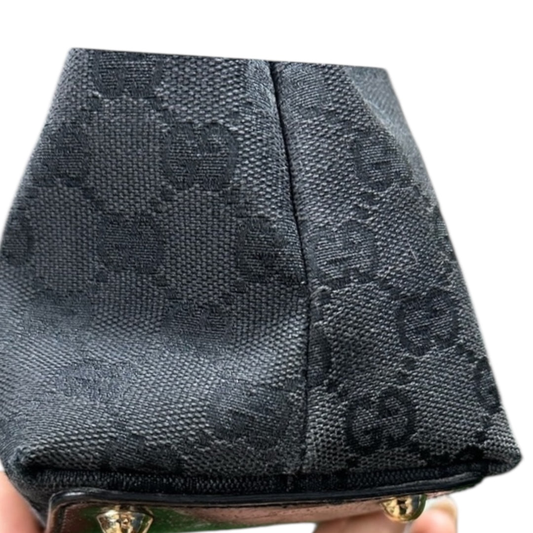 Gucci Black GG Canvas Tote Bag with Patent Trim