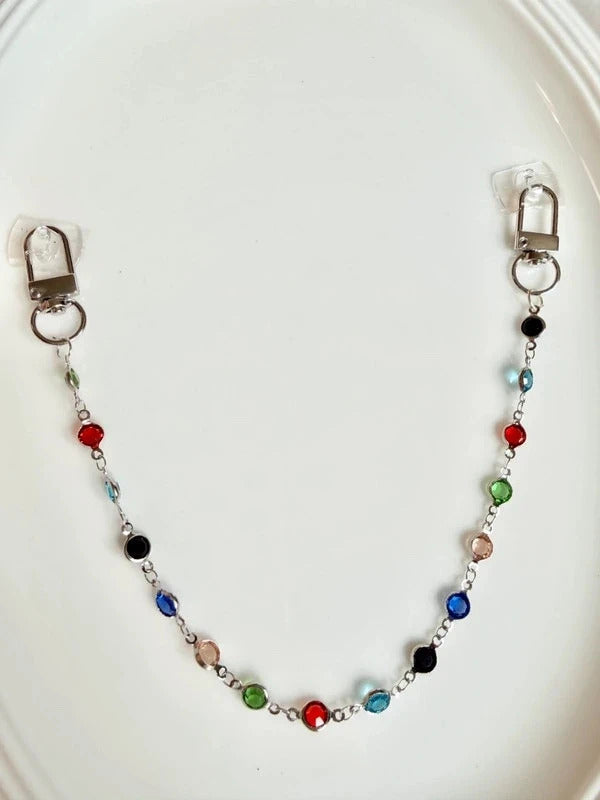 Handbag Charm Chain with Colorful Beads Silver tone hardware and swivel clasp