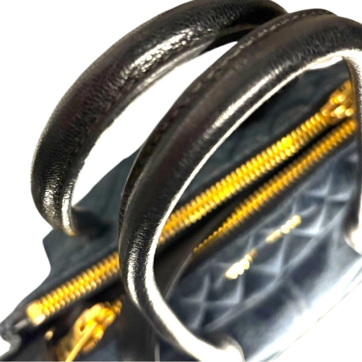 Miu Miu Quilted Denim & Black Leather Tote Satchel