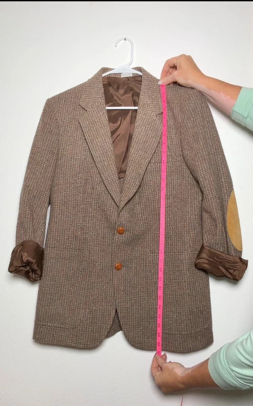 Vintage H.I.S Brown Tweed Blazer Elbow Patches PTP 19” skuM