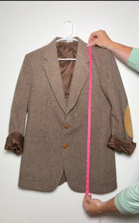 Vintage H.I.S Brown Tweed Blazer Elbow Patches PTP 19” skuM
