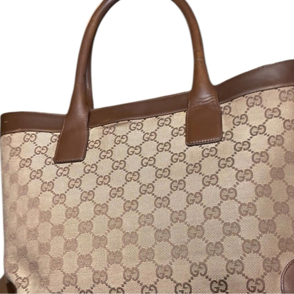 Gucci Jackie Tote GG Canvas Brown Leather Trim