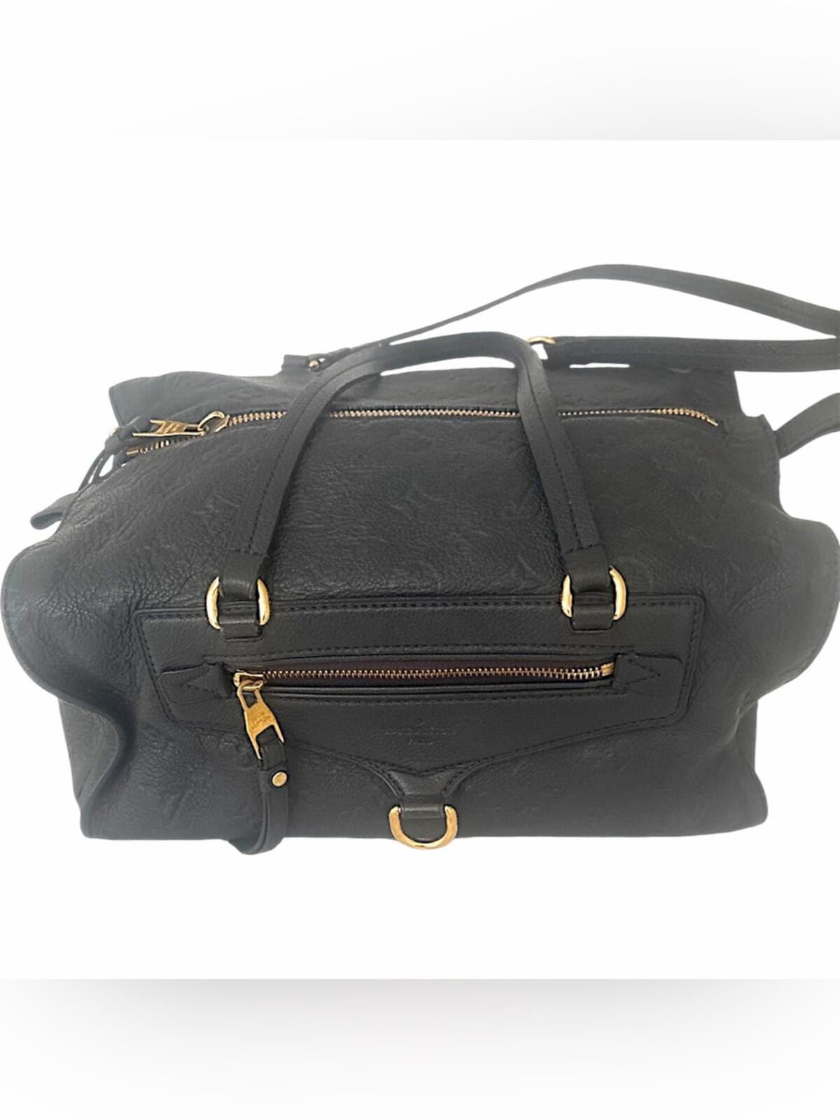 Louis Vuitton Black Leather Satchel with Gold Hardware