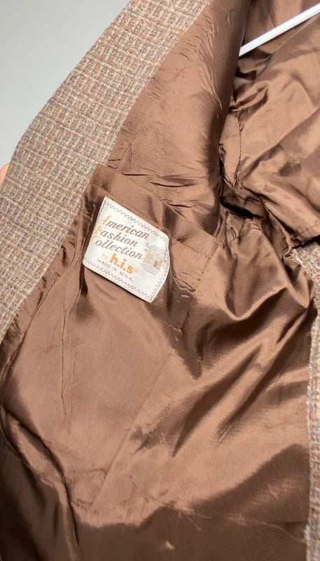 Vintage H.I.S Brown Tweed Blazer Elbow Patches PTP 19” skuM