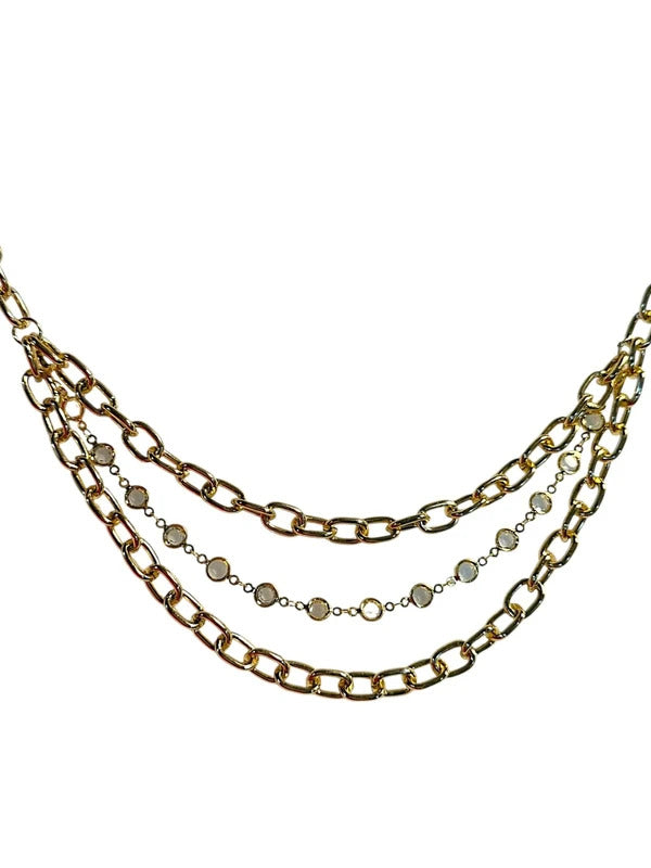 Handbag chain charm gold tone triple layer with rhinestones
