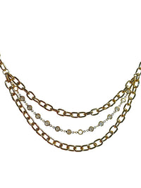 Handbag chain charm gold tone triple layer with rhinestones