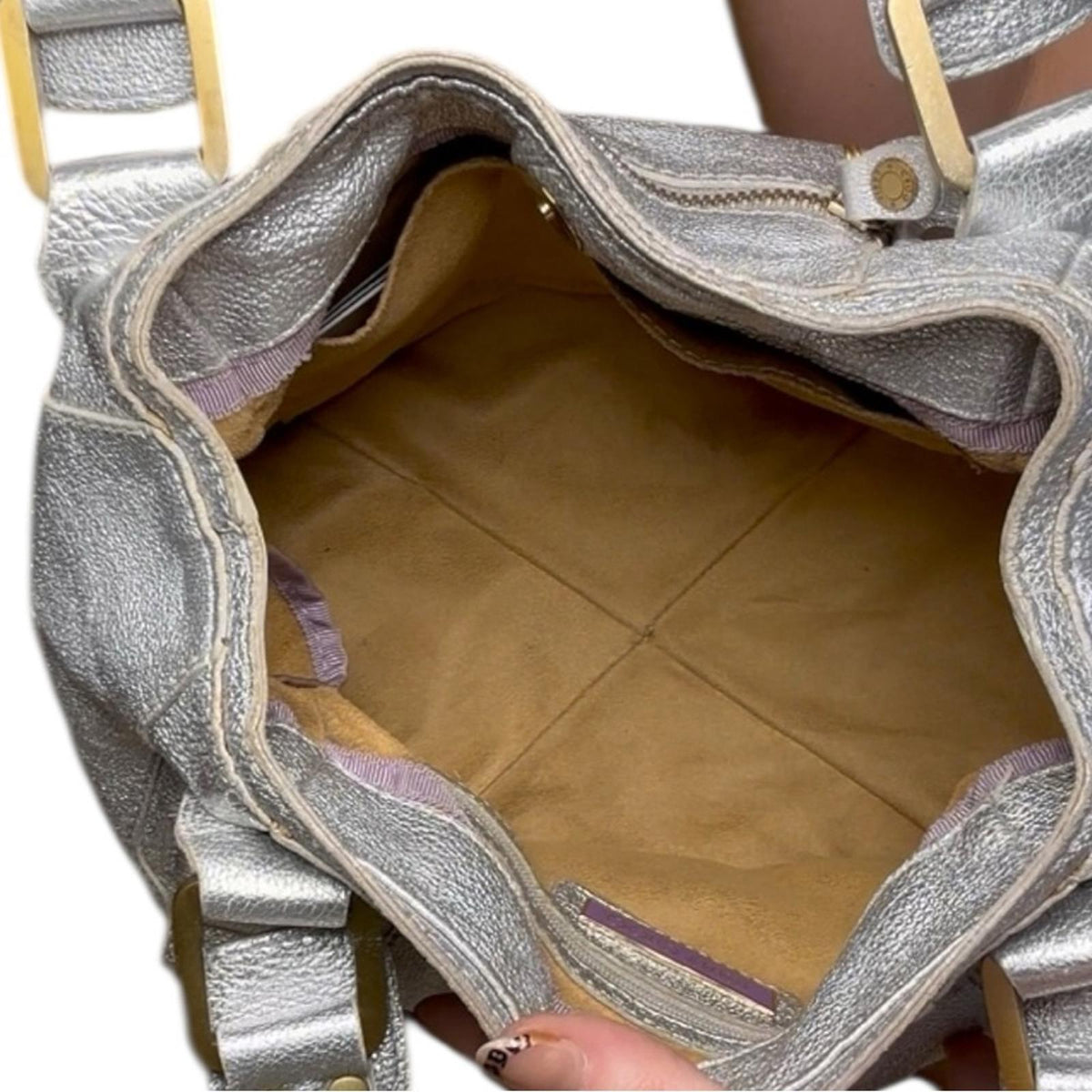 Jimmy Choo Mahala Tote Metallic Silver Leather Gold Hardware