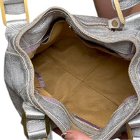 Jimmy Choo Mahala Tote Metallic Silver Leather Gold Hardware