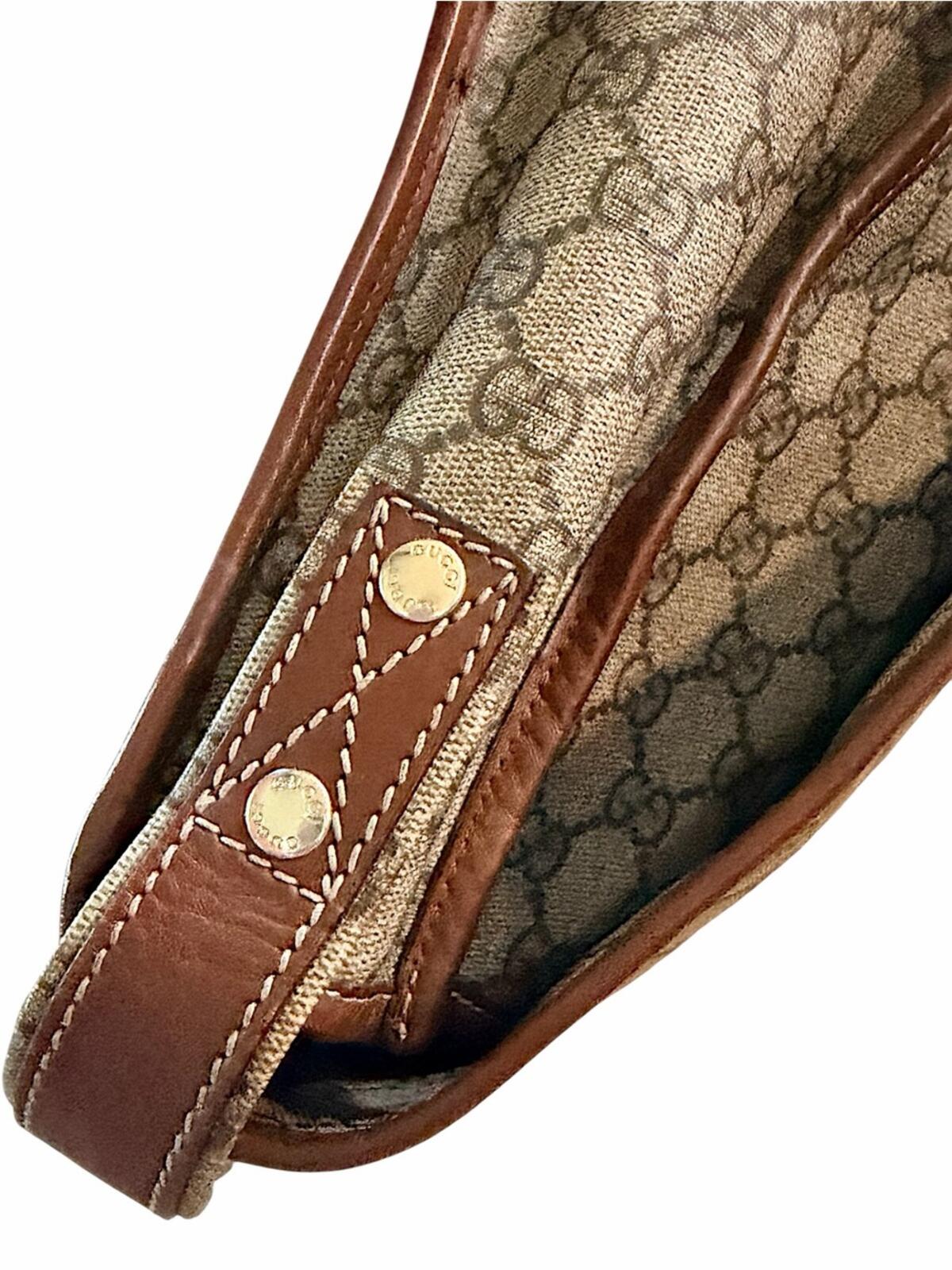 Gucci Beige/Brown Monogram Messenger Bag with Green & Red Web