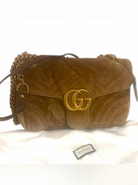 Gucci Brown Velvet Double G Shoulder Bag with Gold Hardware