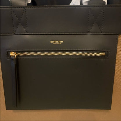 Burberry All Slim Leather Canvas Tote Camel/Black NWT and Dustbag