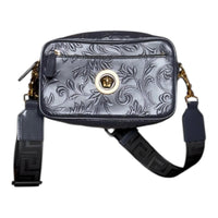 Versace Medusa Embossed Calf Leather Crossbody Bag Dark Blue