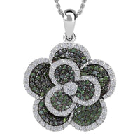 Green & White diamond 1.0 ctw bloom pendant platinum 925 sterling silver $1400 R