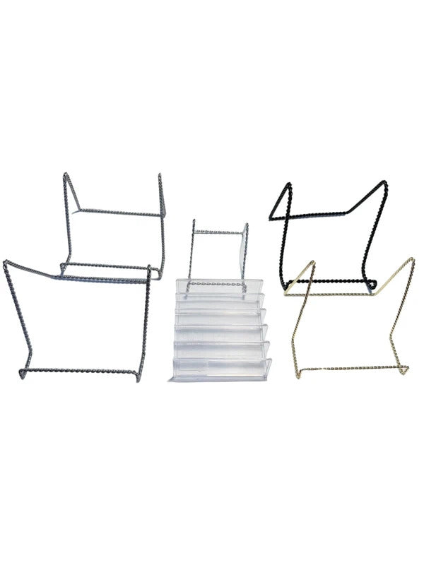 Lot of 6 Metal Wire & acrylic Display Stands Silver Gold Black skuO