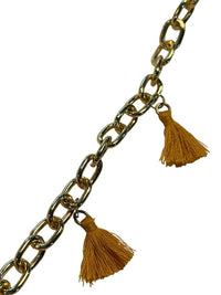 Boho Handbag Purse Charm Chain Mustard Yellow Tassels Tortoise Shell Pendant
