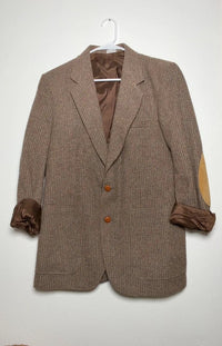 Vintage H.I.S Brown Tweed Blazer Elbow Patches PTP 19” skuM