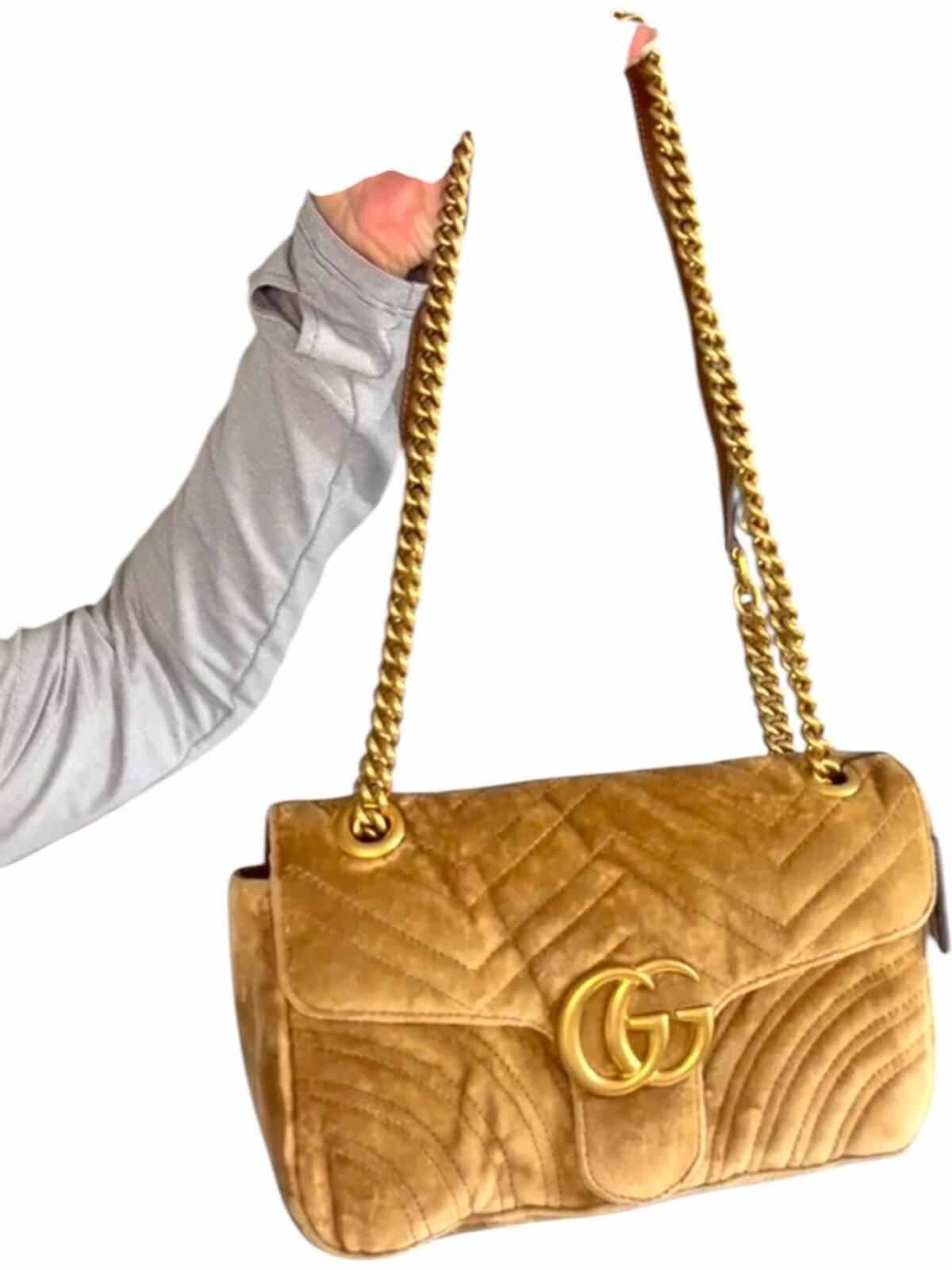 Gucci Brown Velvet Double G Shoulder Bag with Gold Hardware