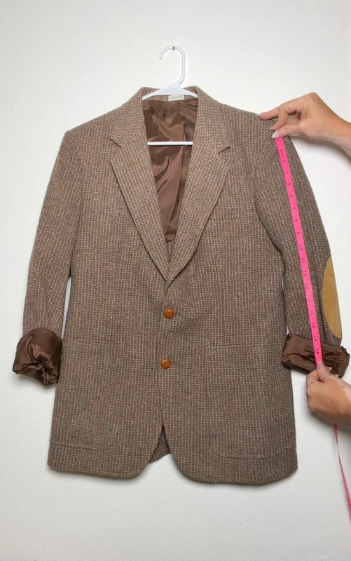 Vintage H.I.S Brown Tweed Blazer Elbow Patches PTP 19” skuM