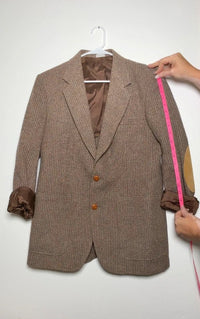 Vintage H.I.S Brown Tweed Blazer Elbow Patches PTP 19” skuM