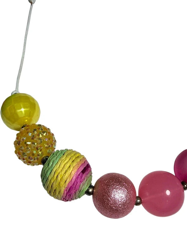 Colorful Lemonade Theme Ribbon Hair Bow and Bead Necklace Set skuQ