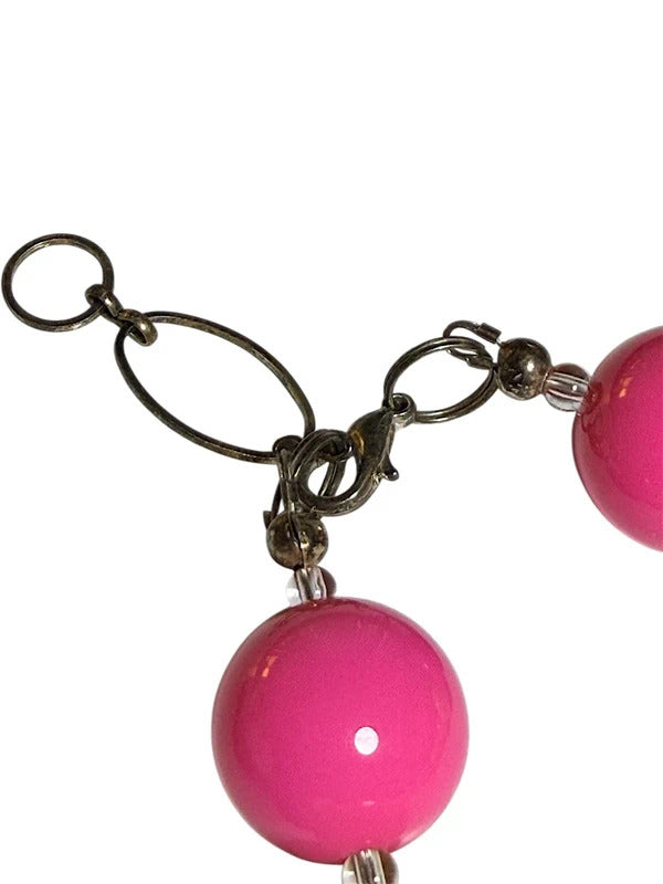 Lemonade Theme Pink Citrus Hair Bow and Chunky Bead Bracelet Set skuQ