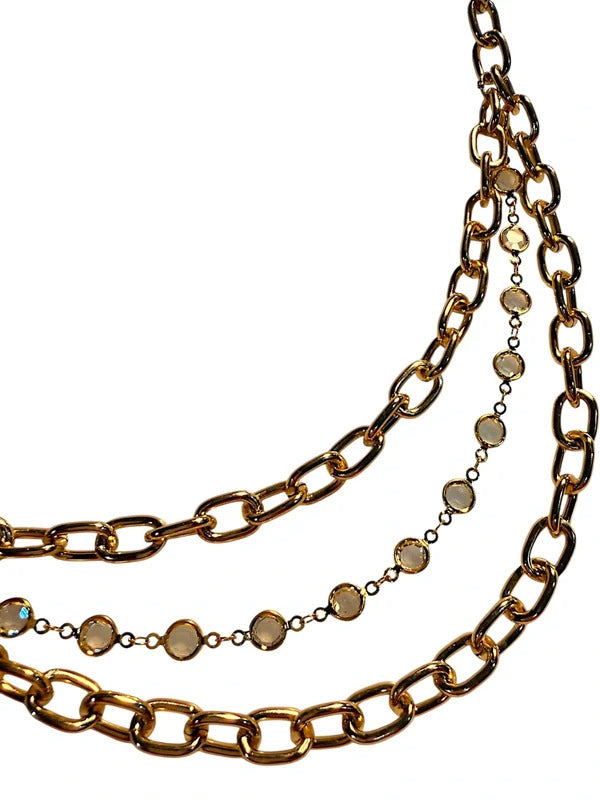 Handbag chain charm gold tone triple layer with rhinestones