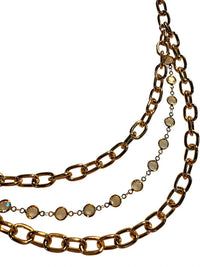 Handbag chain charm gold tone triple layer with rhinestones