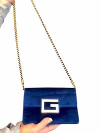 Gucci Blue Velvet G-Clasp Shoulder Clutch