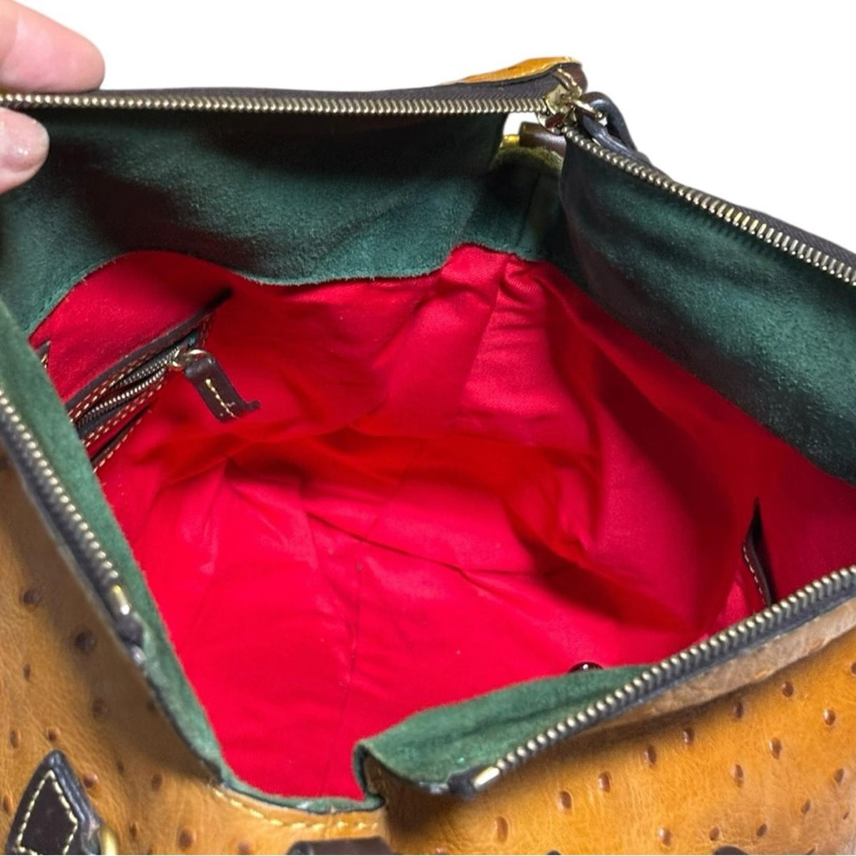 Dooney & Bourke Florentine Ostrich Embossed Leather Satchel Brown Crossbody