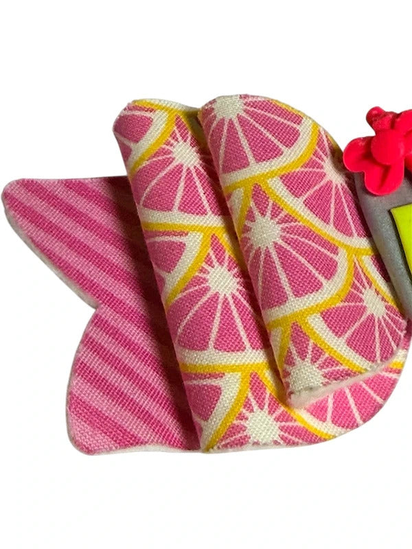 Lemonade Theme Pink Citrus Hair Bow and Chunky Bead Bracelet Set skuQ