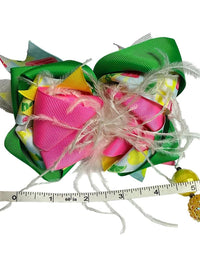 Colorful Lemonade Theme Ribbon Hair Bow and Bead Necklace Set skuQ
