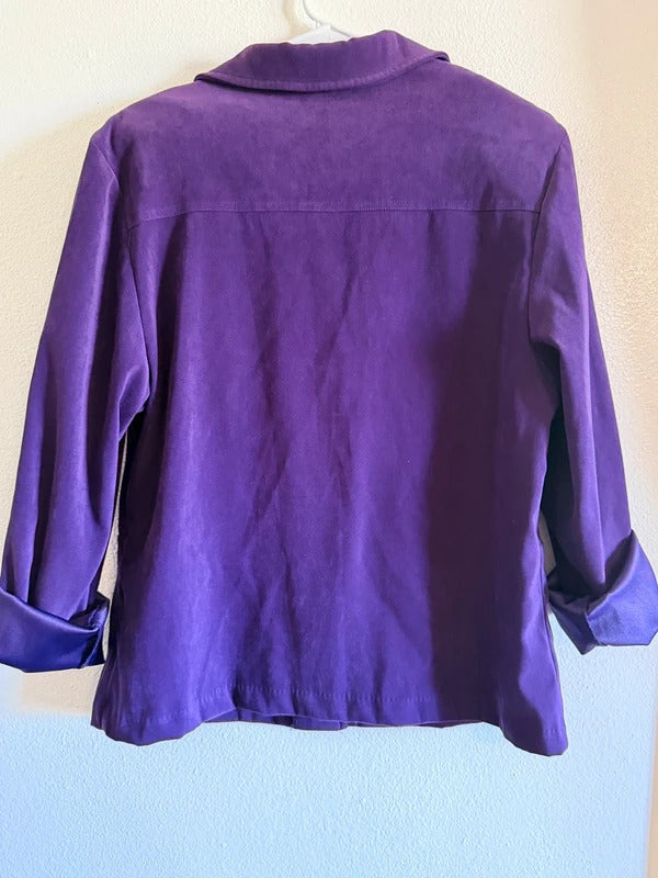 Jaclyn Smith Classic Purple Button Suede Jacket Blazer Large skuO