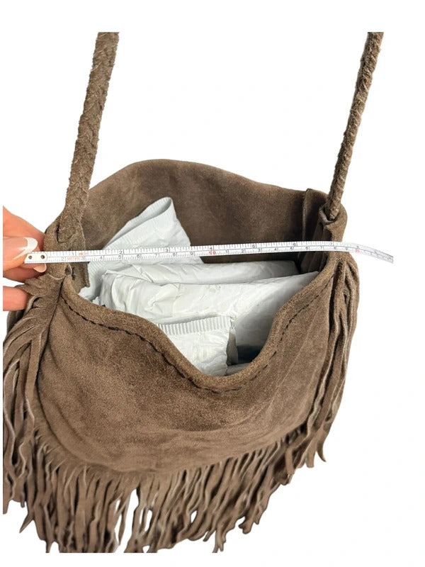 Vintage Boho Genuine Suede Fringe Crossbody Bag