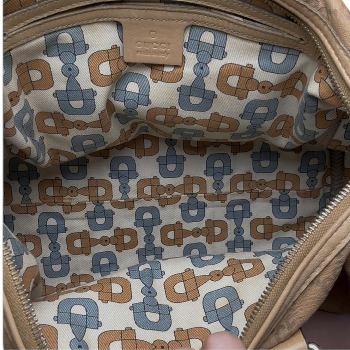 Gucci Guccissima Joy Embossed Leather Boston Bag Beige