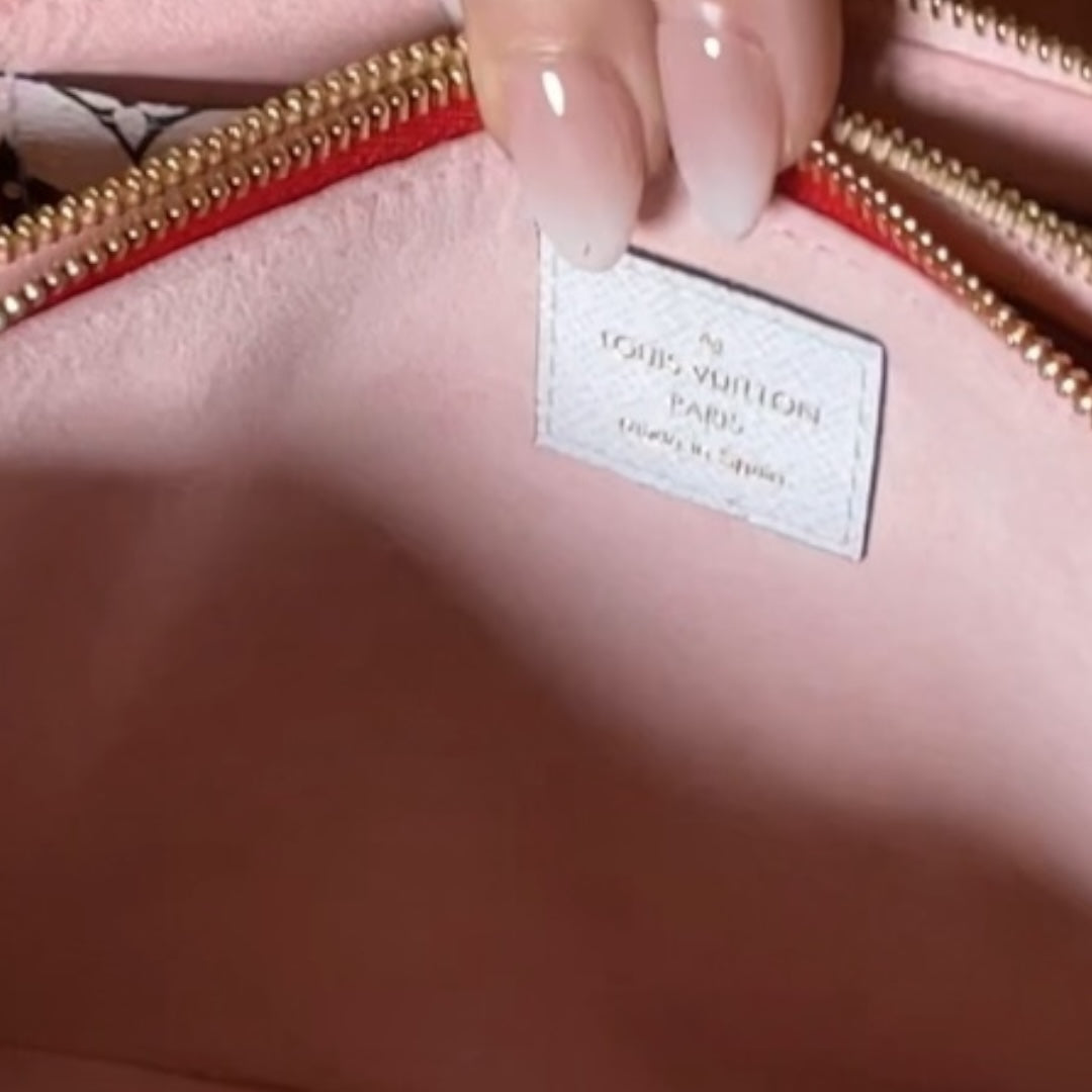 Authentic Louis Vuitton Monogram Giant Double Zip Pochette Red & Pink