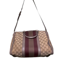 Gucci GG Supreme Canvas Web Stripe Boston Bag Brown Burgundy Crossbody