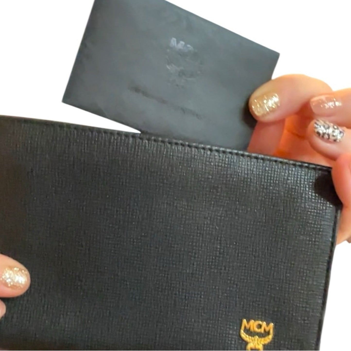 MCM Black Visetos Structured Tote Bag + Matching Pouch