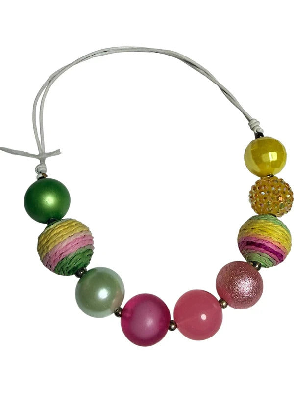 Colorful Lemonade Theme Ribbon Hair Bow and Bead Necklace Set skuQ