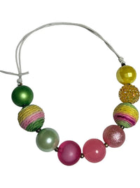 Colorful Lemonade Theme Ribbon Hair Bow and Bead Necklace Set skuQ